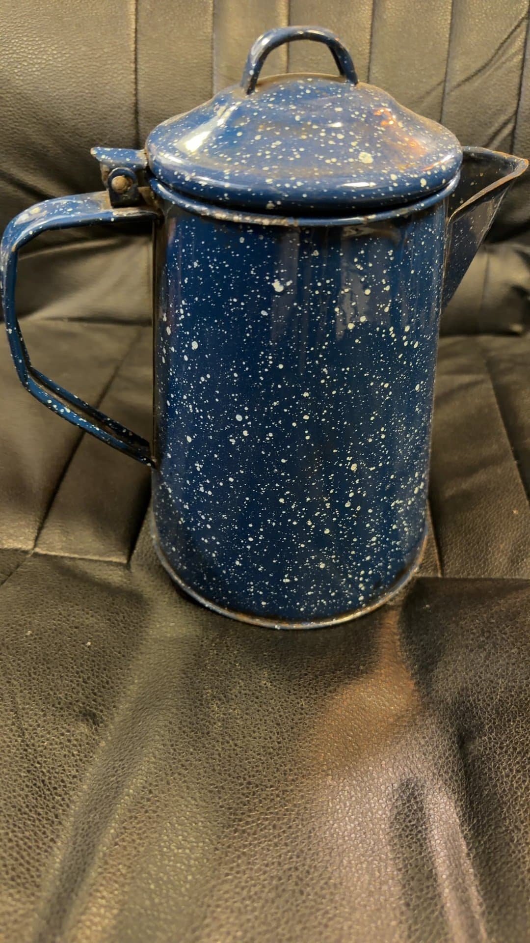 Vintage Blue Enamelware Coffee Pot - Image 1