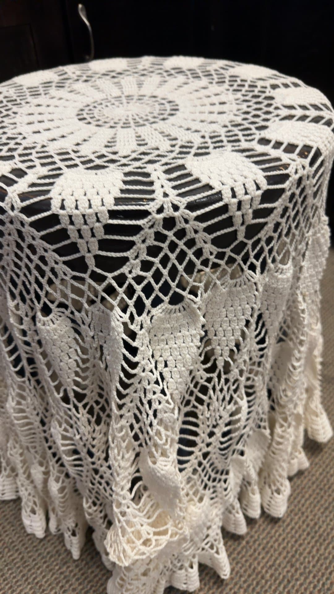 Hand-Crocheted Off-White Cotton Tablecloth - Image 1