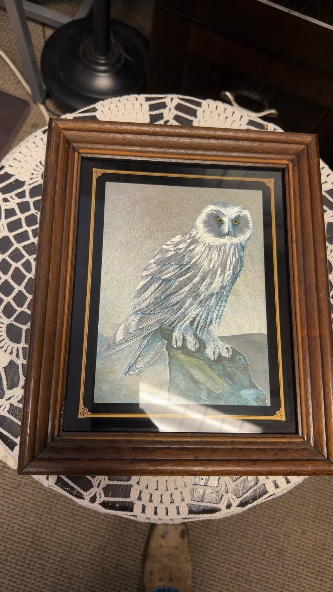 Framed Great Grey Owl Metallic Foil Art Print - Image 1