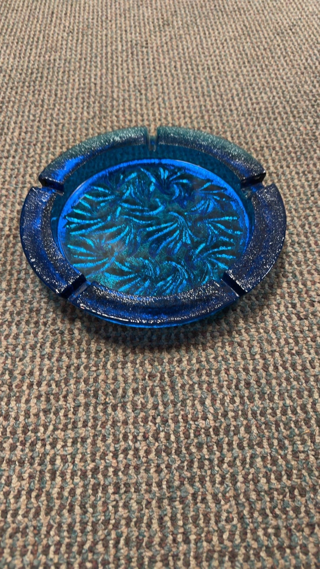 Vintage Blue Glass Ashtray - Image 1