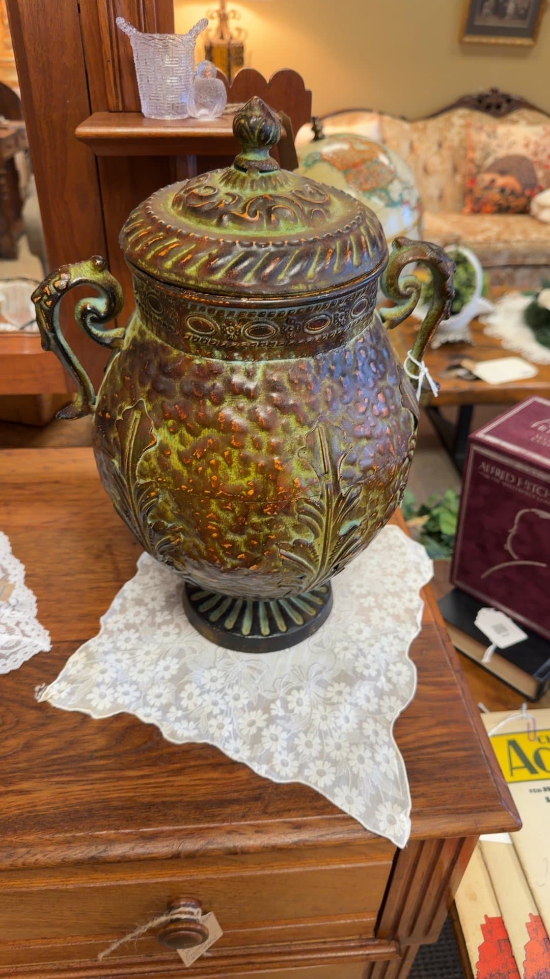 Vintage Metal Urn with Lid - Image 1