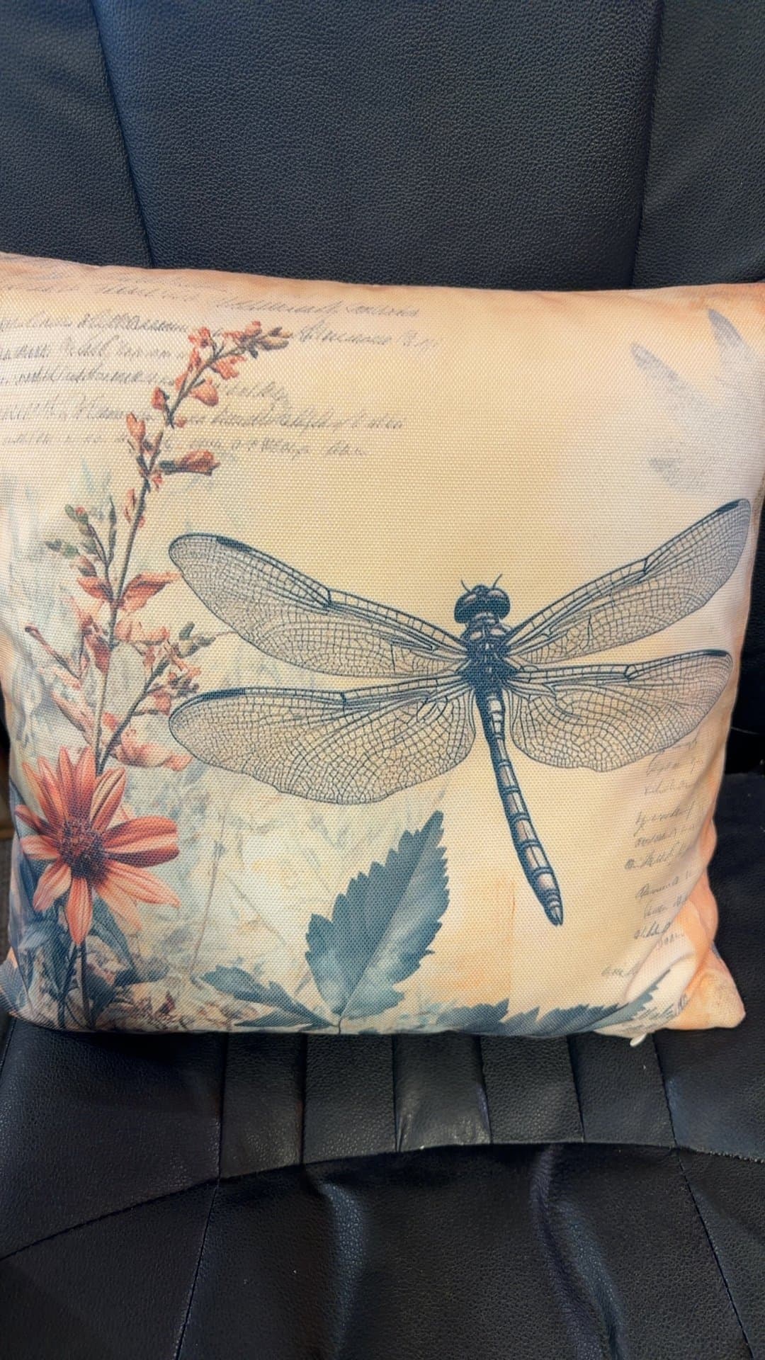 Dragonfly and Floral Throw Pillow - Image 1