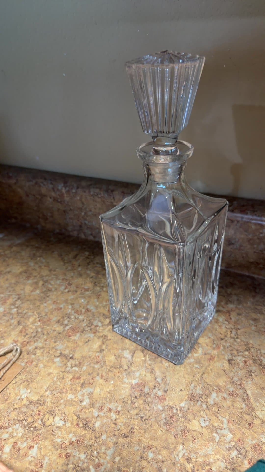 Vintage Cut Crystal Square Liquor Decanter with Stopper - Image 1
