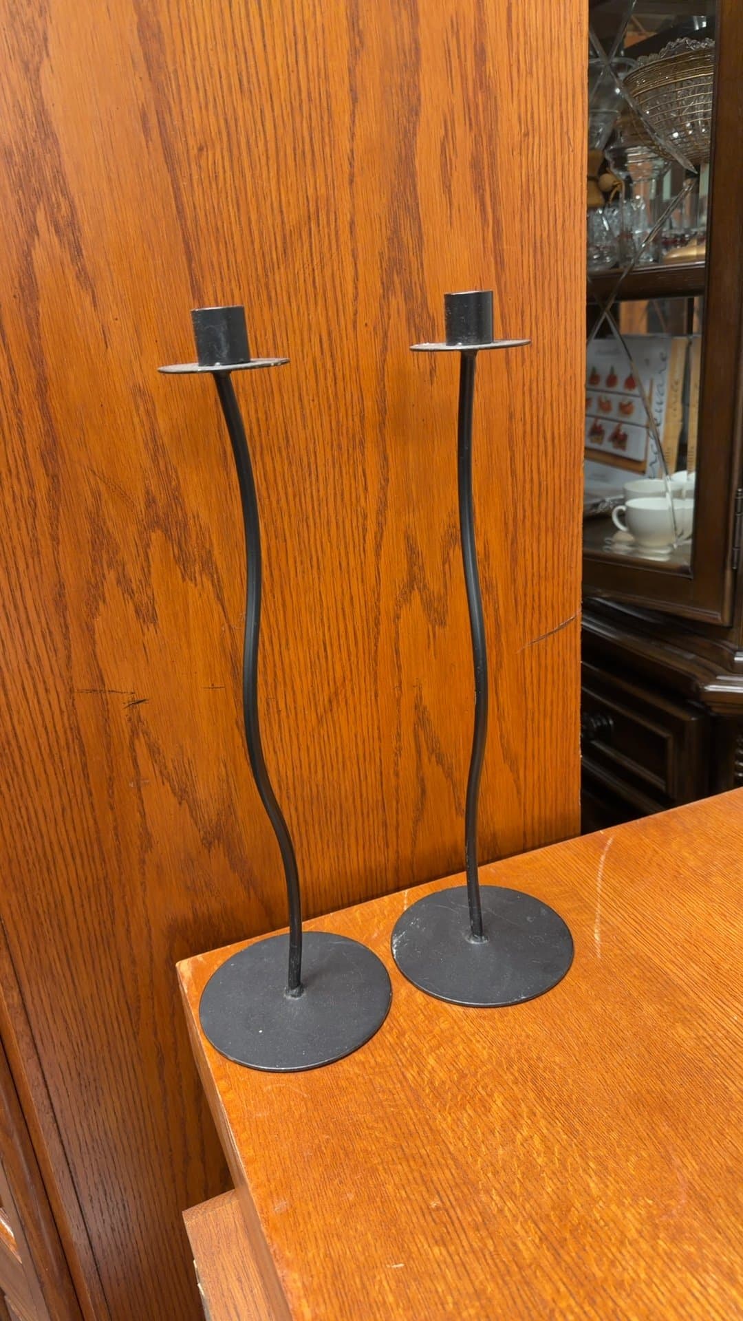 Pair of Black Metal Candle Holders - Image 1