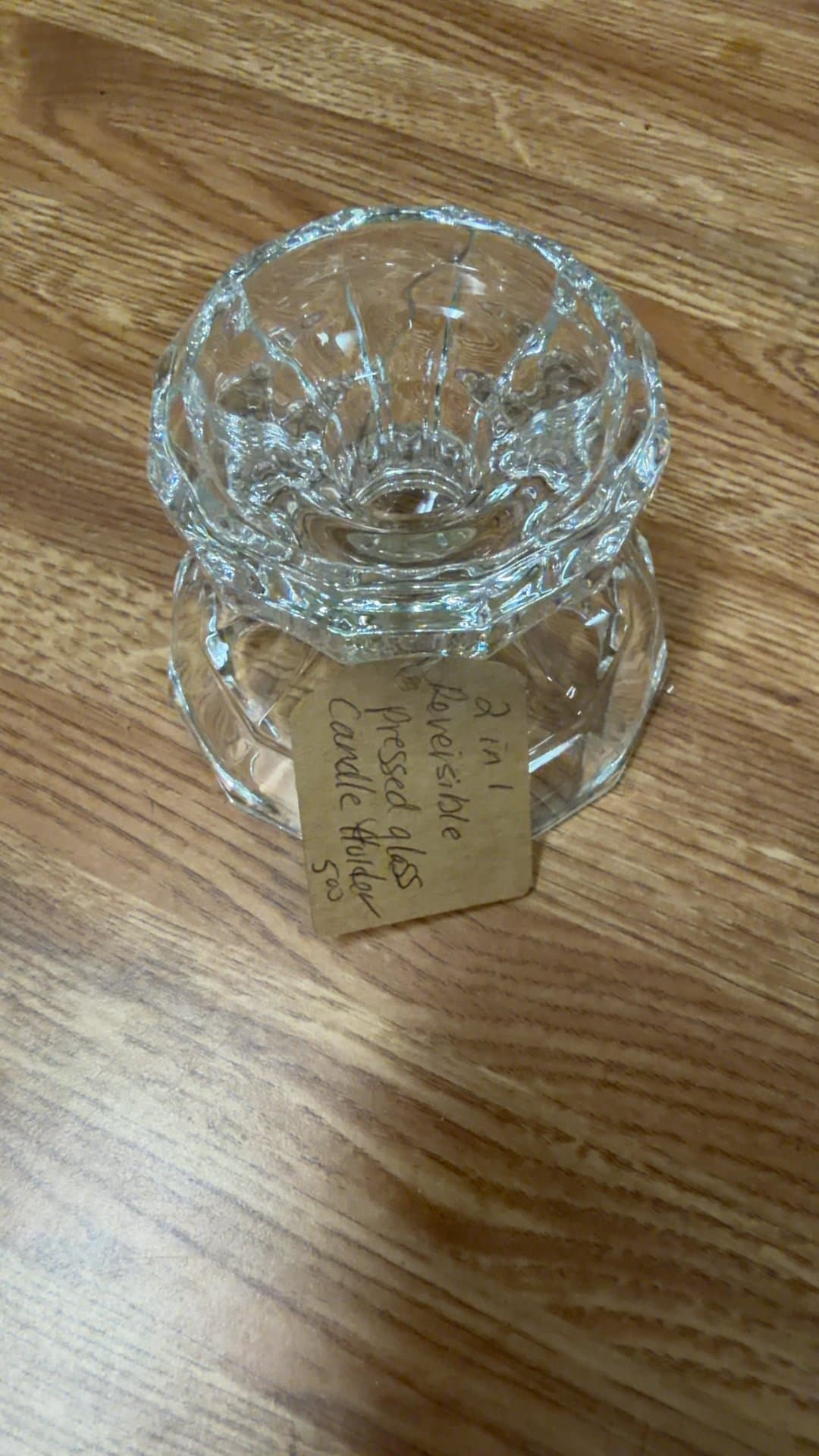 2-in-1 Reversible Pressed Glass Candle Holder - Image 1