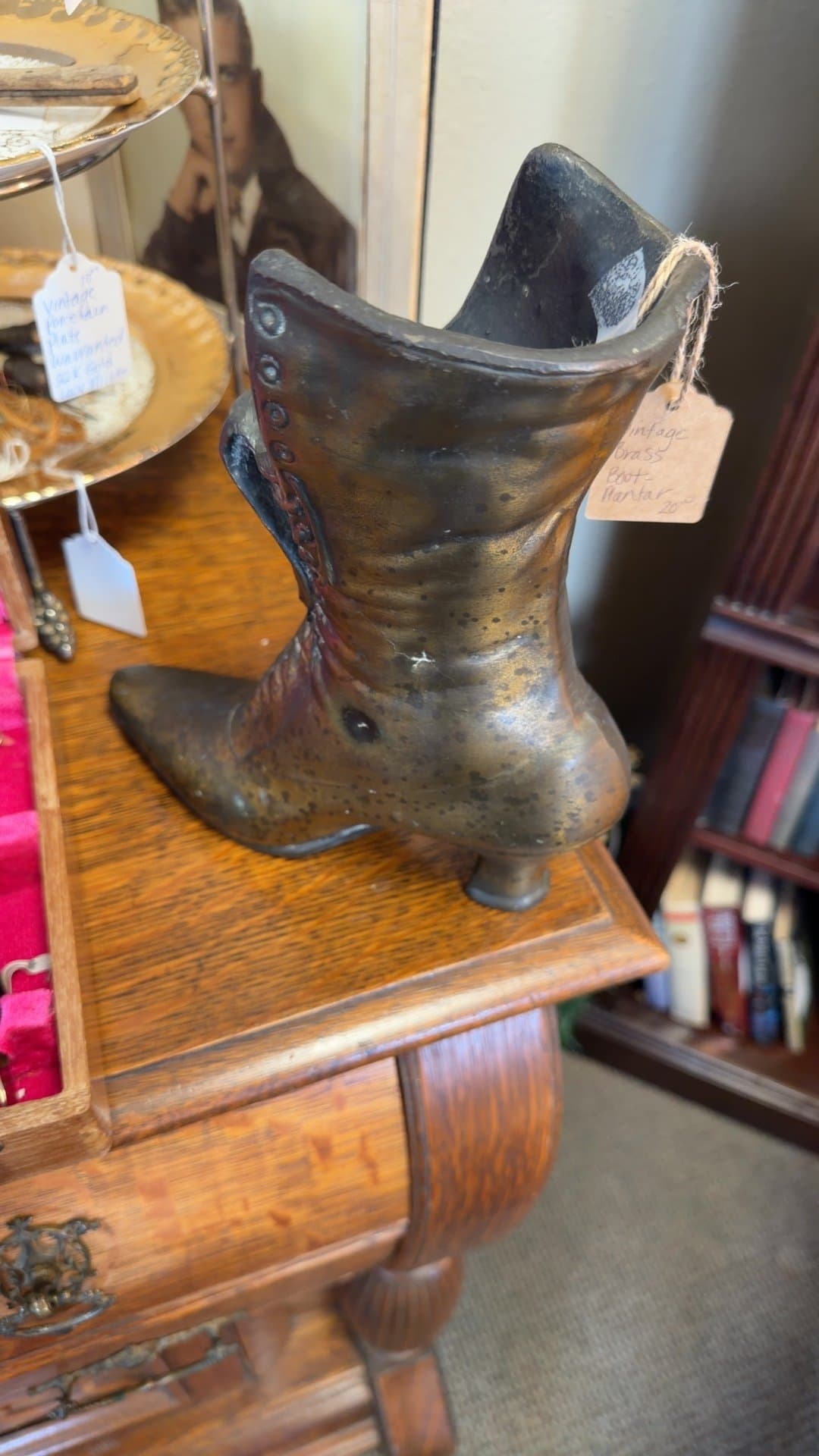 Vintage Brass Boot Planter - Image 1