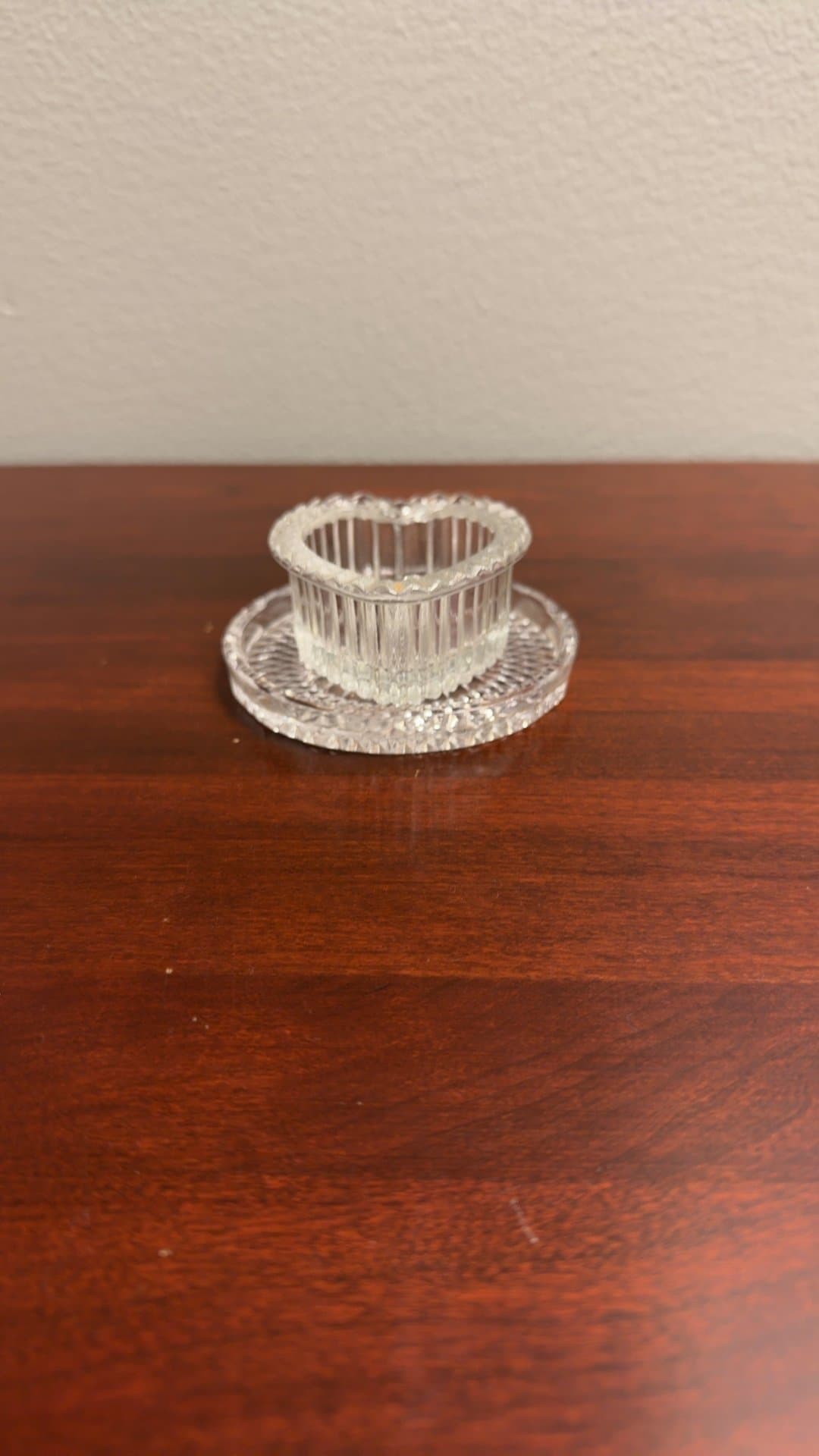 Vintage Glass Heart-Shaped Trinket Dish with Saucer - Image 1