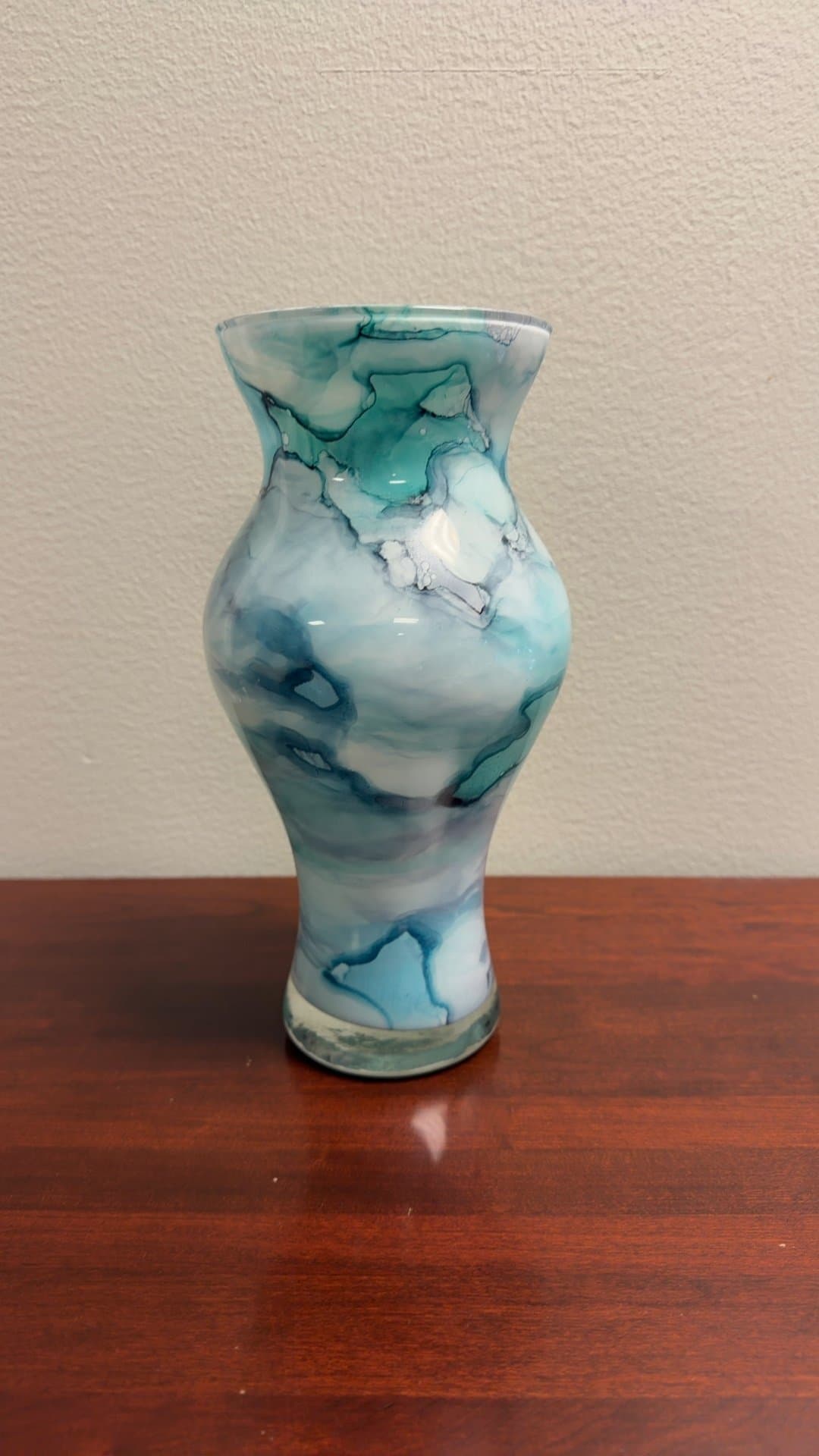 Blue and White Swirled Glass Vase - Image 1