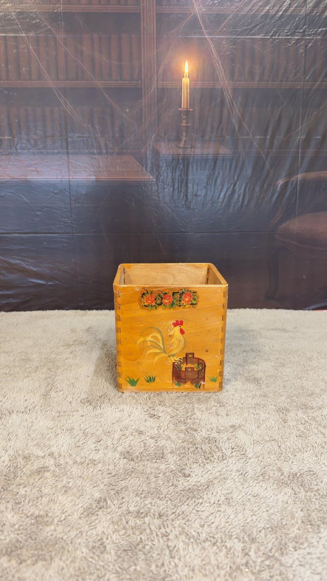 Vintage Wooden Box with Rooster Design - Image 1