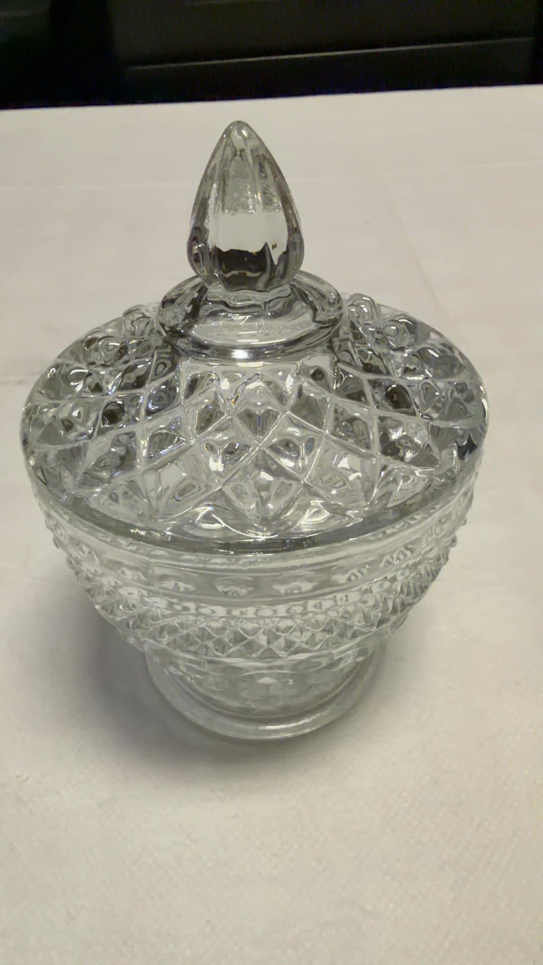 Vintage Clear Pressed Glass Lidded Candy Dish - Image 1