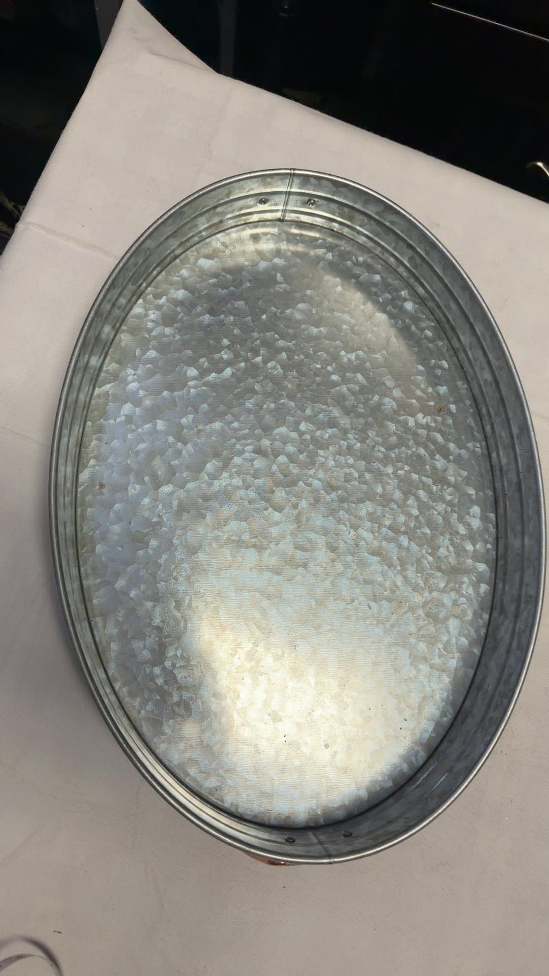 Galvanized Oval Metal Serving Tray with Copper Trim - Image 1