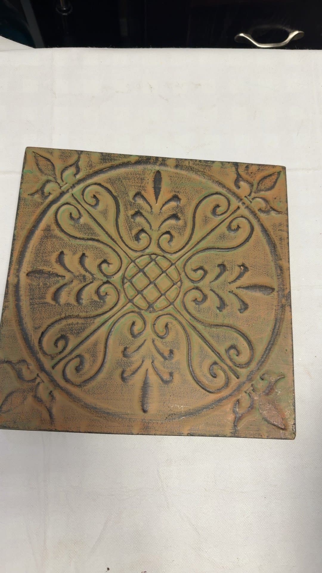 Embossed Metal Wall Tile Plaque Decor - Image 1