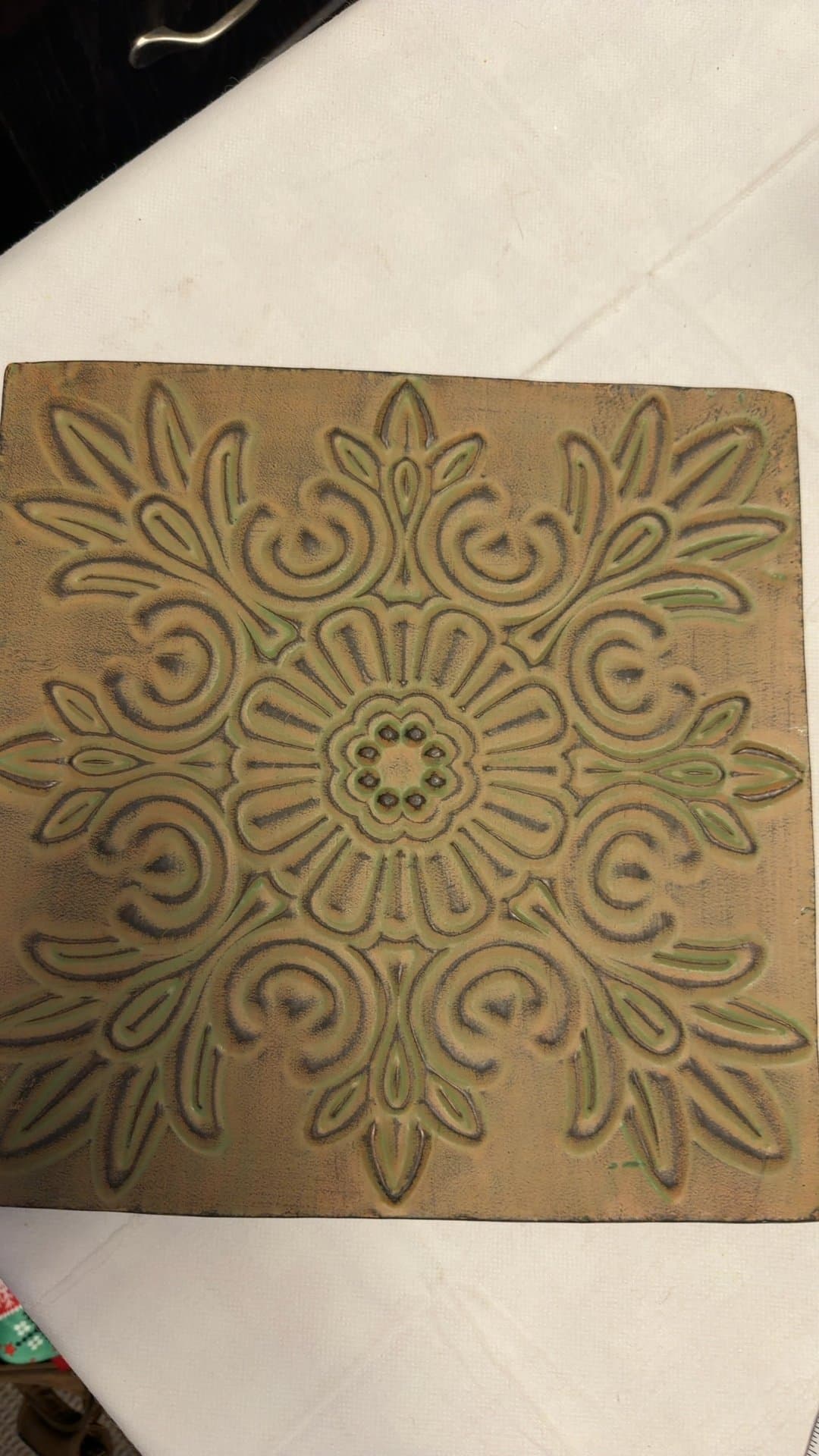 Square Embossed Metal Medallion Wall Decor Tile - Image 1