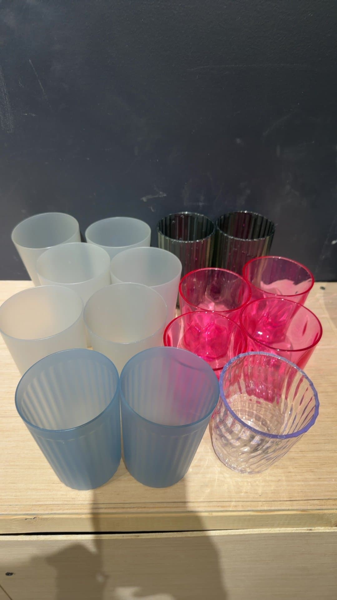 Assorted Colorful Plastic and Glass Drinking Cups Set - Image 1