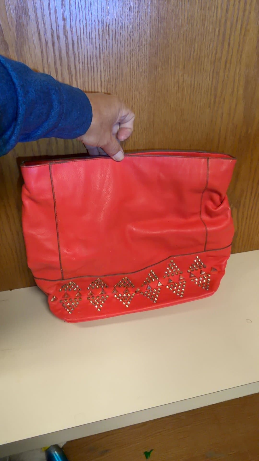 Red Studded Big Buddha Handbag - Image 1