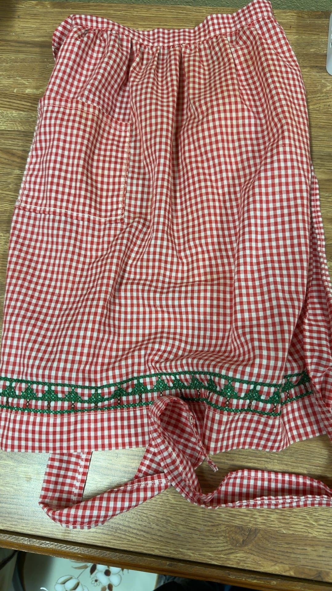 Red Gingham Apron with Green Embroidery - Image 1