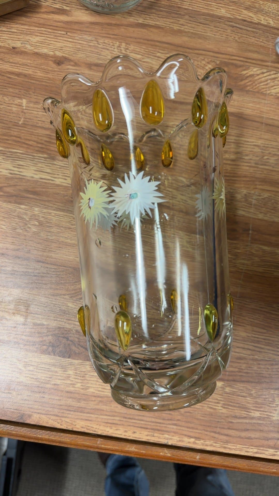 Vintage Glass Vase with Yellow Teardrop Accents - Image 1