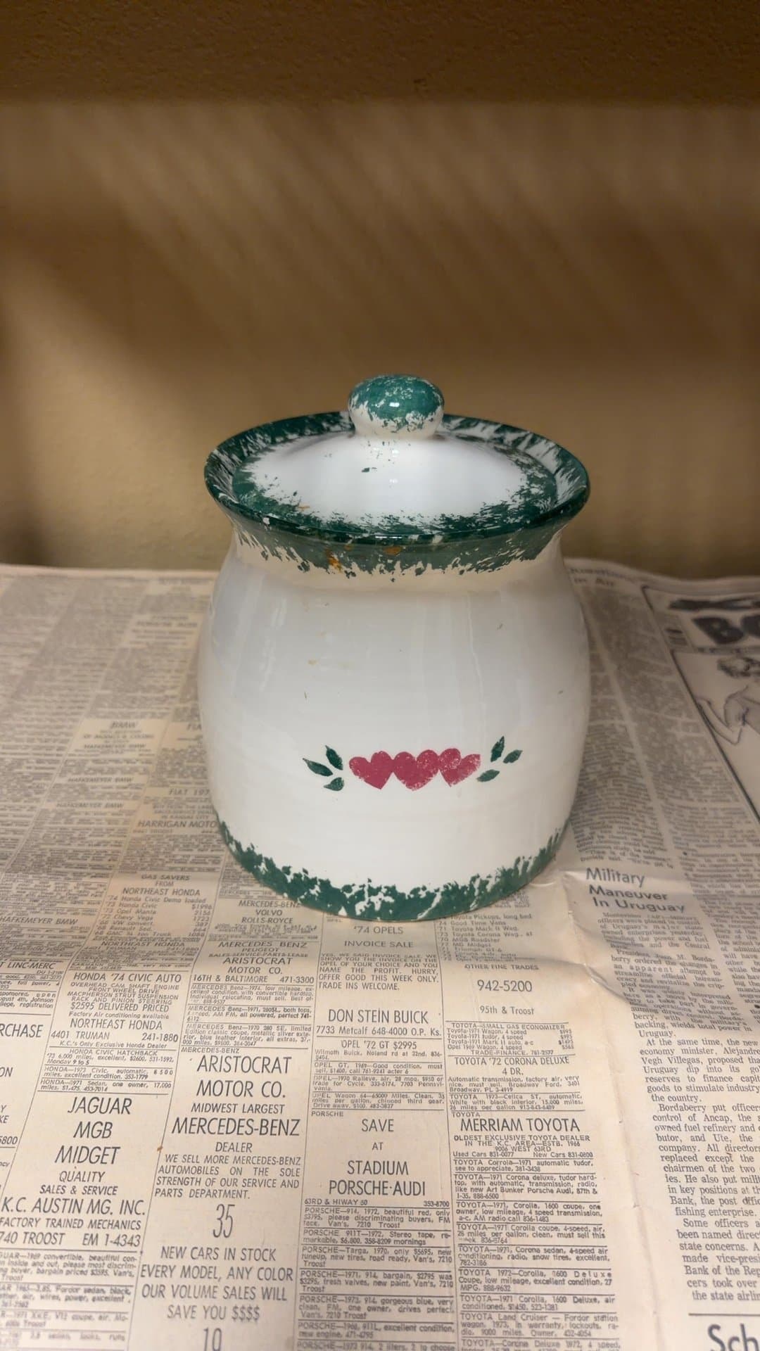 Ceramic Cookie Jar with Lid- chipped - Image 1