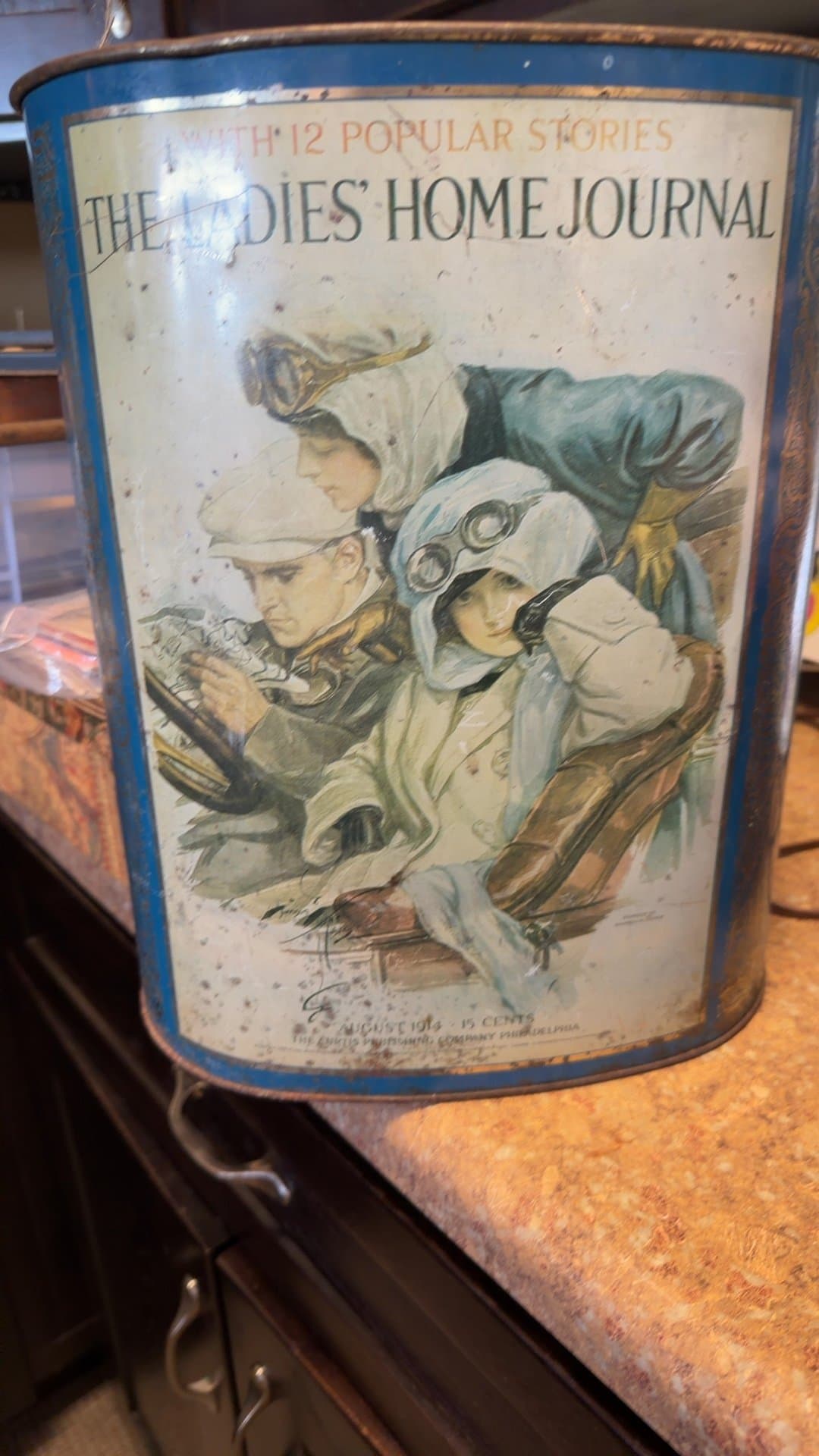 Vintage Ladies' Home Journal Tin Wastebasket - Image 1