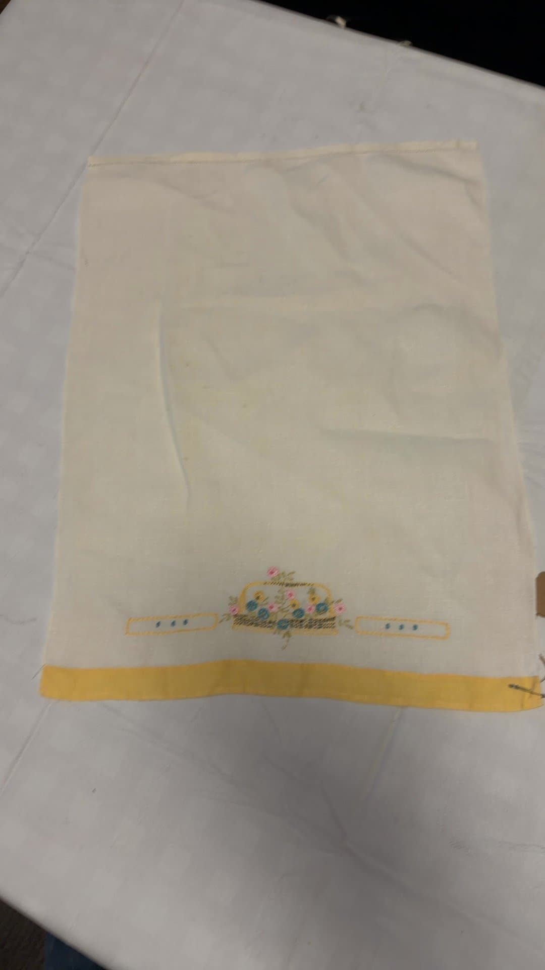 Vintage Embroidered Linen hand towel-table throw - Image 1