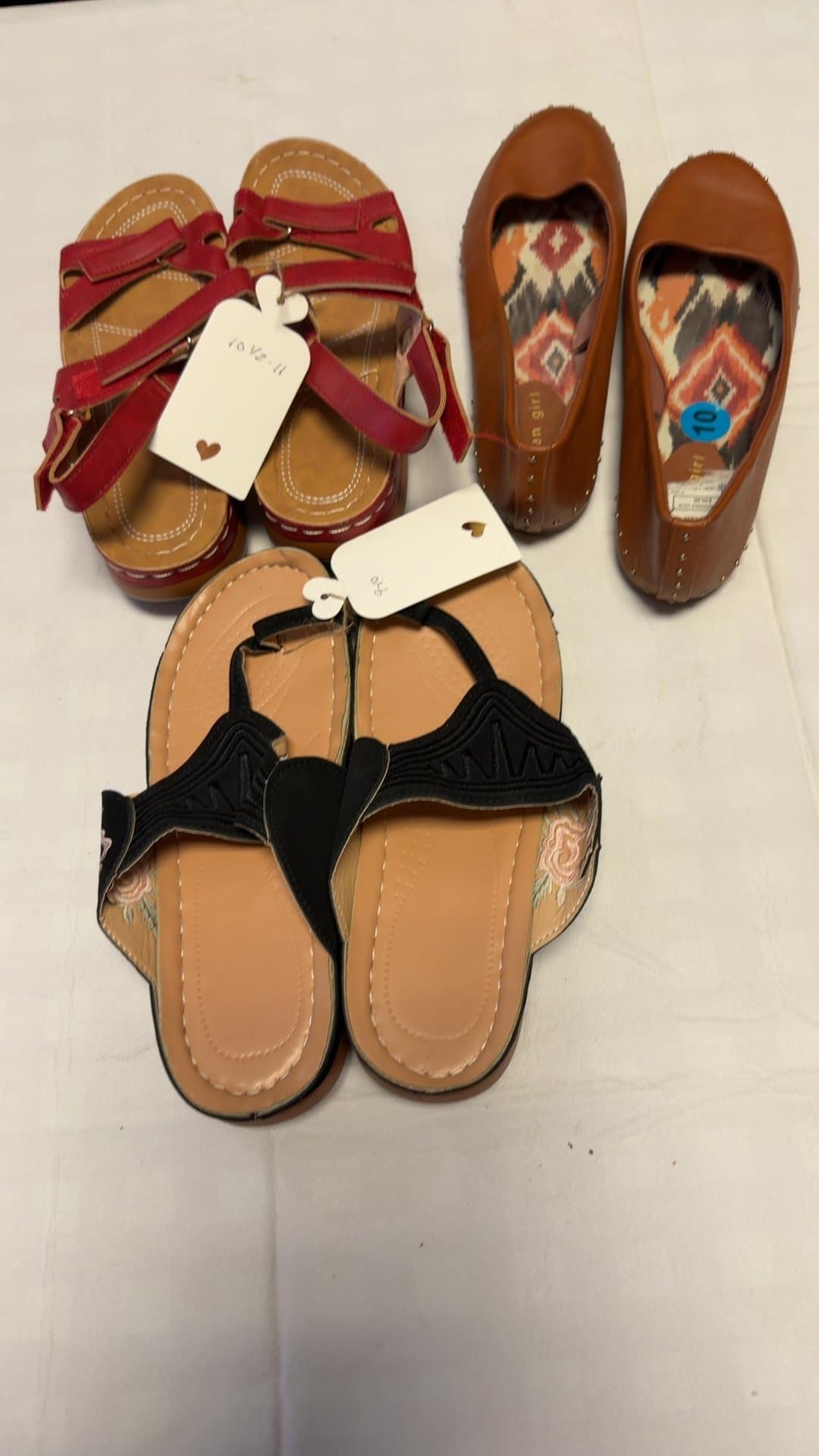 3 pair Assorted Women's Sandals and Flats size 9-11 - Image 1