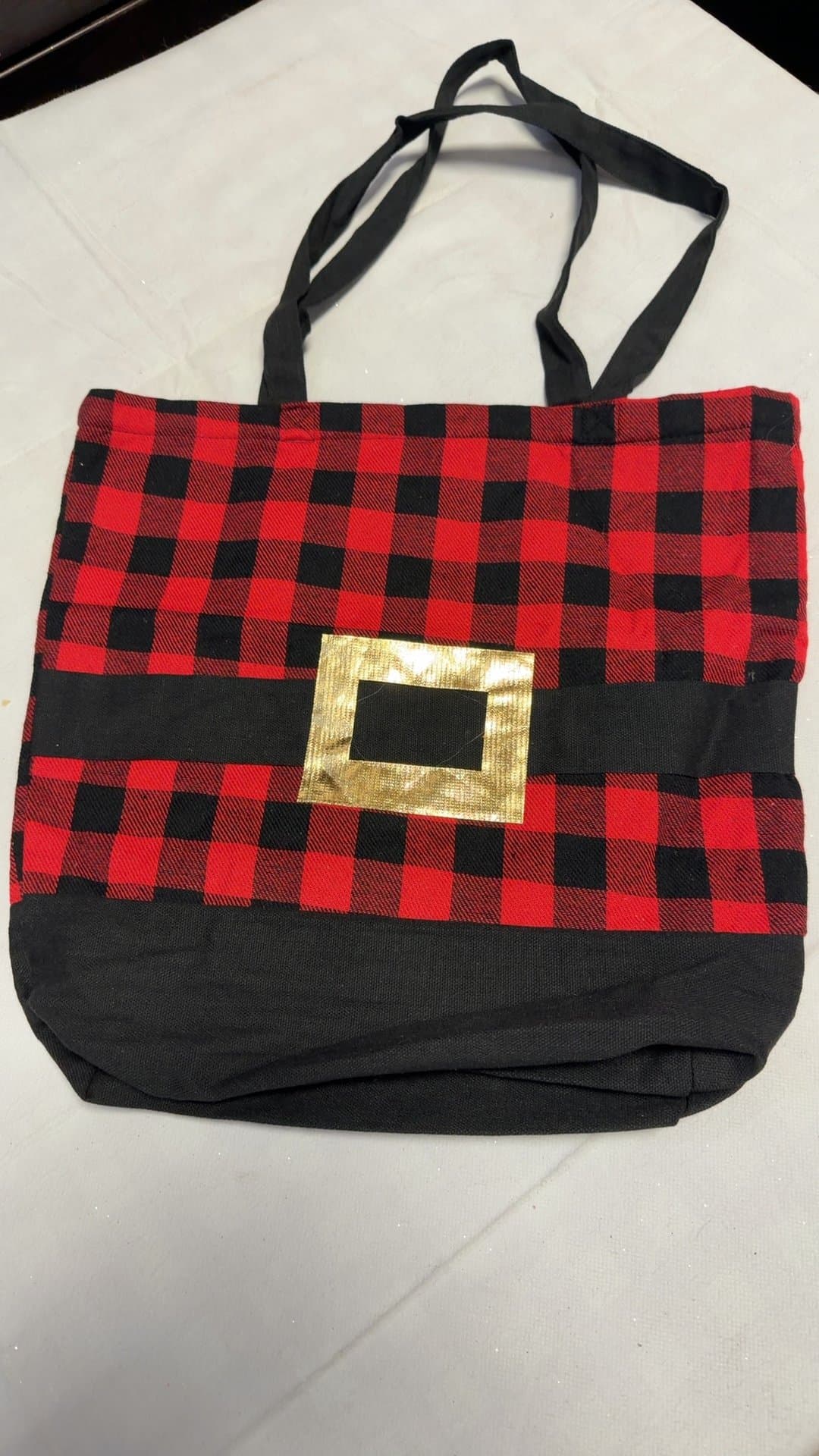 Red and Black Buffalo Plaid Santa Belt Tote Bag - Image 1