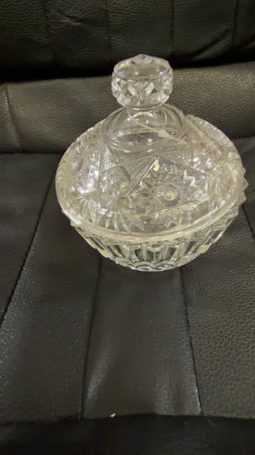 Cut Glass Crystal Candy Dish with Lid - Image 1