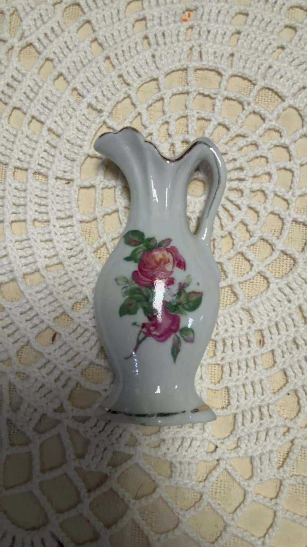 Vintage Japanese Ceramic Miniature Floral Pitcher Vase - Image 1