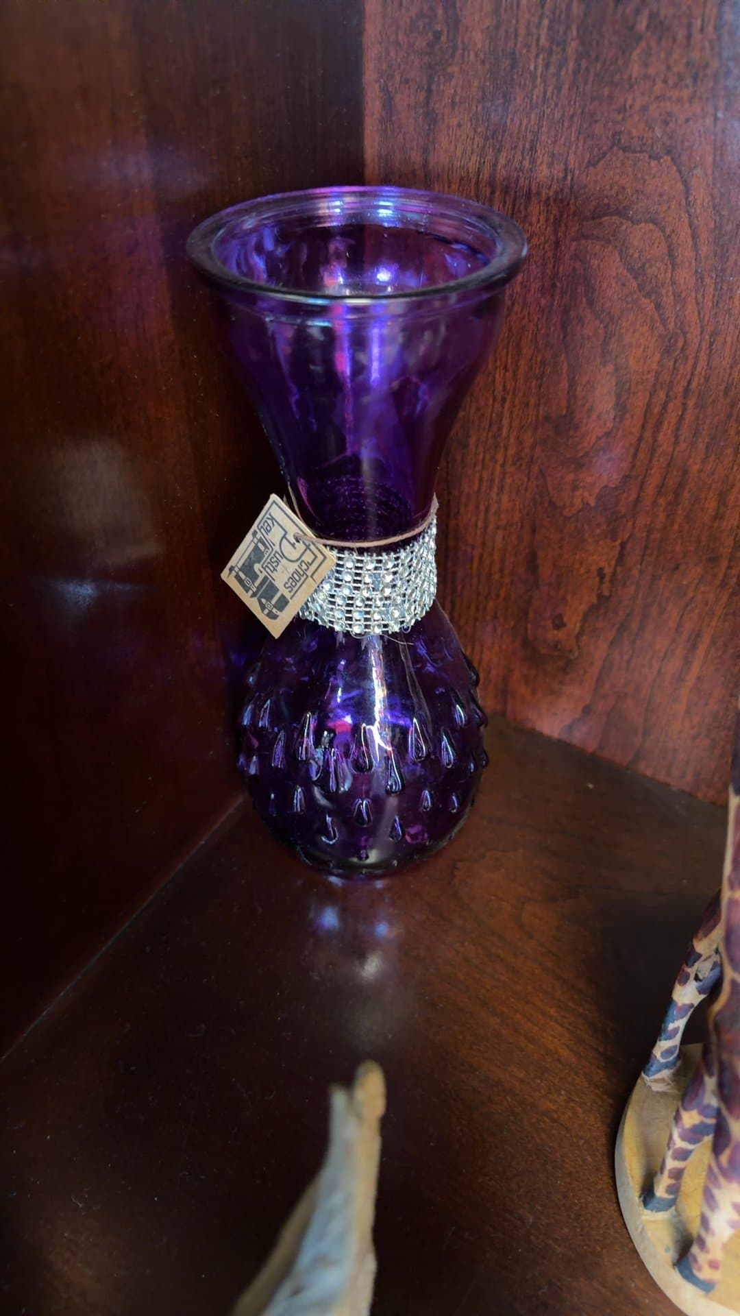 Purple Glass Vase with Rhinestone Band - Image 1