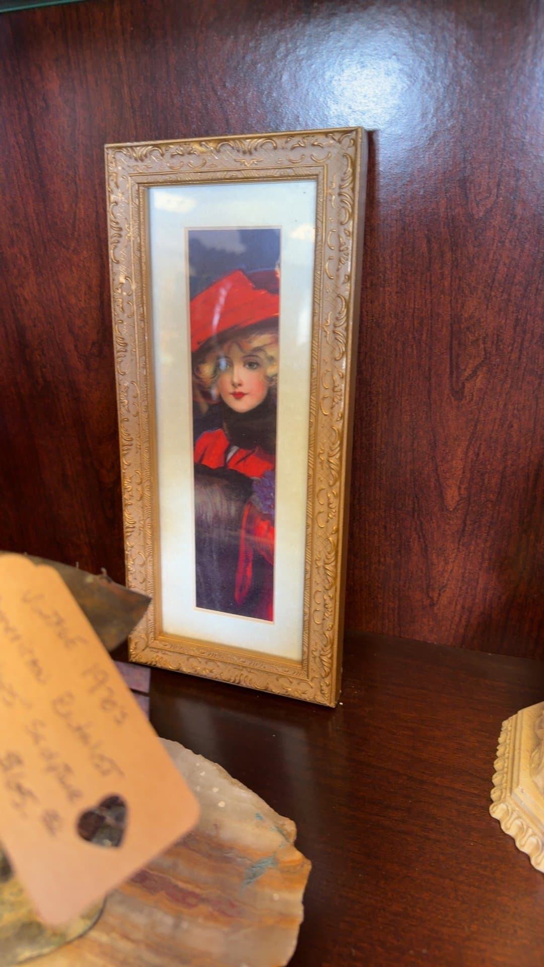 Vintage Framed Portrait of a Woman in Red Hat - Image 1