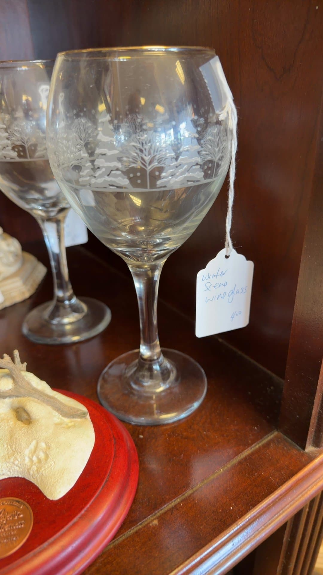 Winter Scene Etched Wine Glass - Image 1