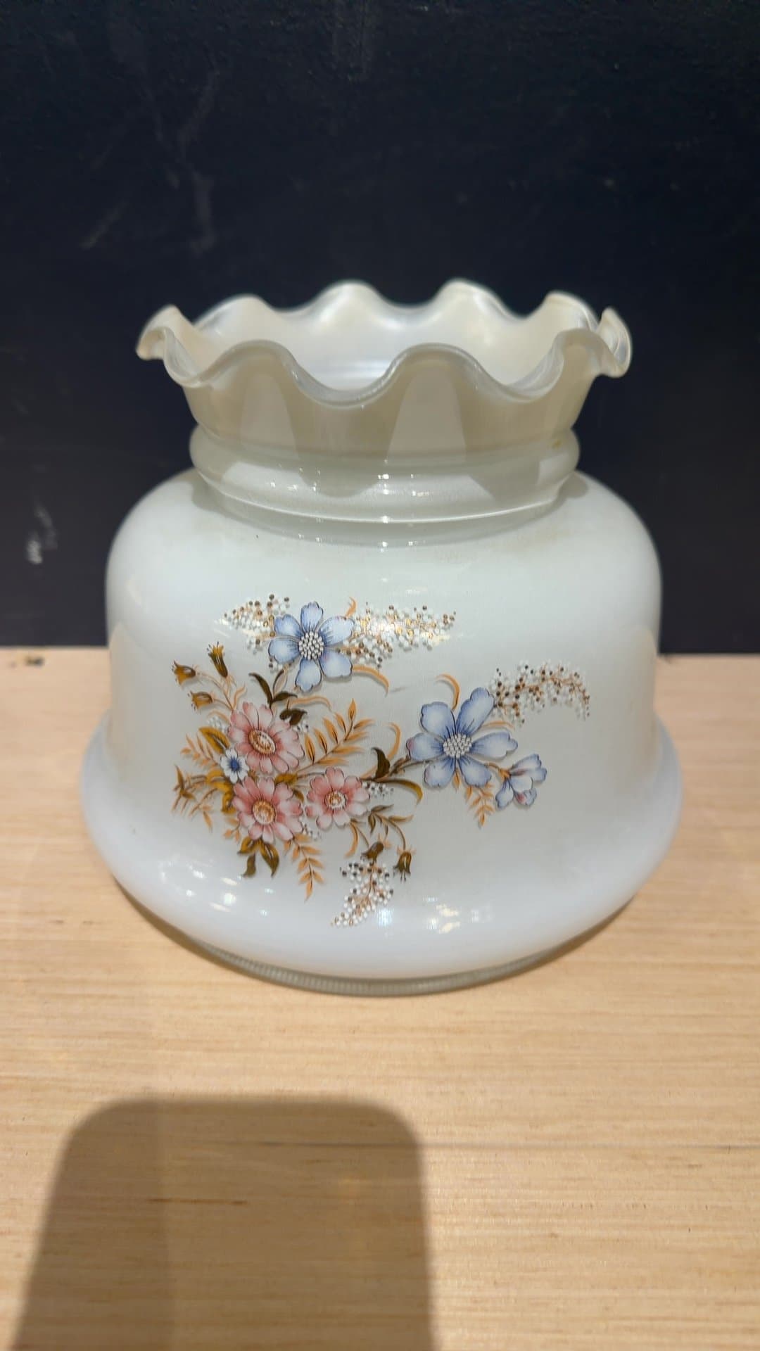 Vintage Milk Glass Student Lamp Shade with Hand Painted Floral Design - Image 1