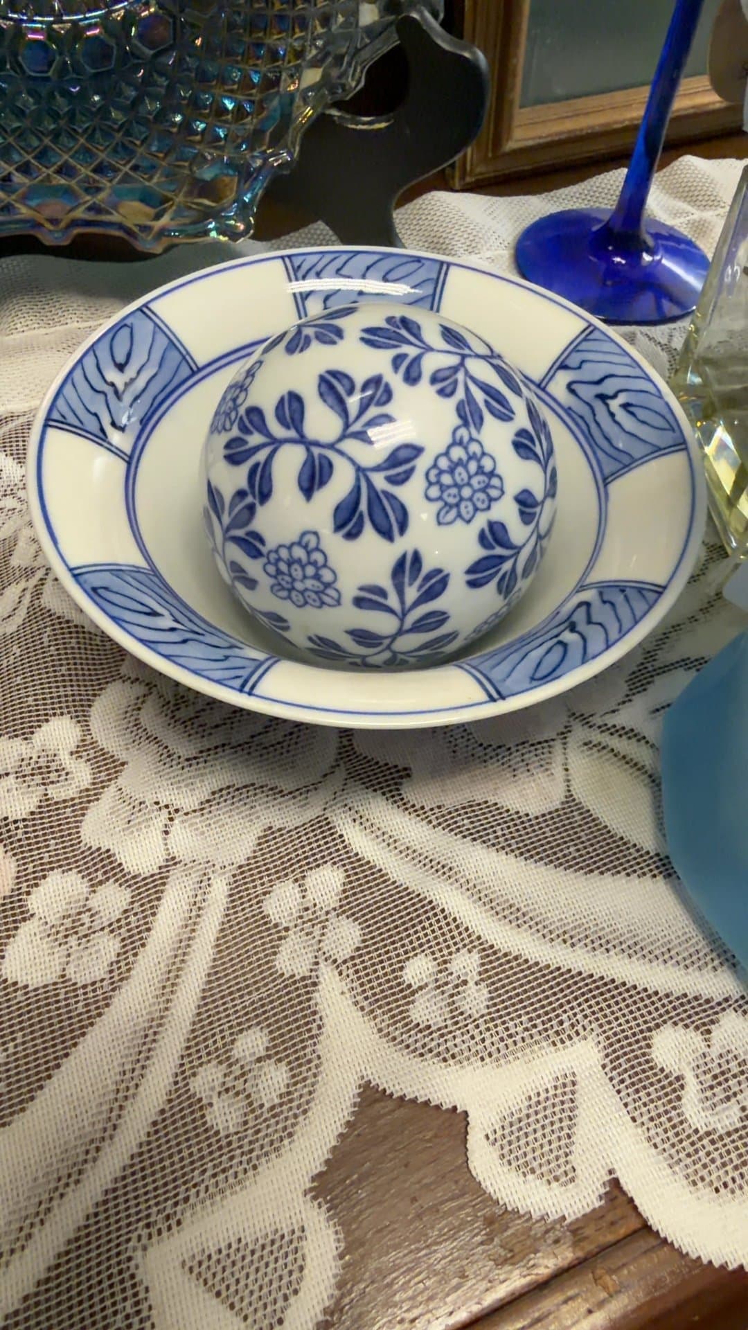 Blue and White Porcelain Bowl and Saucer Set - Image 1