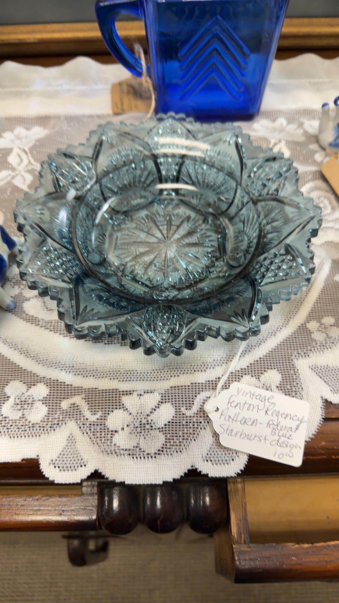 Vintage Fenton Regency Federal Blue Starburst Glass Dish - Image 1