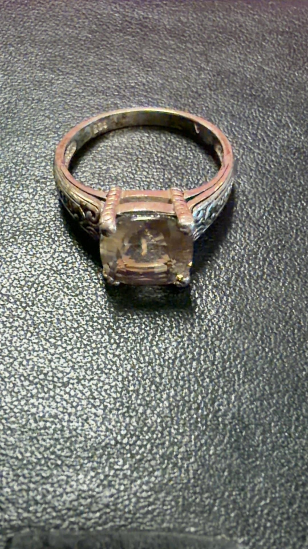 Vintage Silver Engagement Ring with Square Stone - Image 1