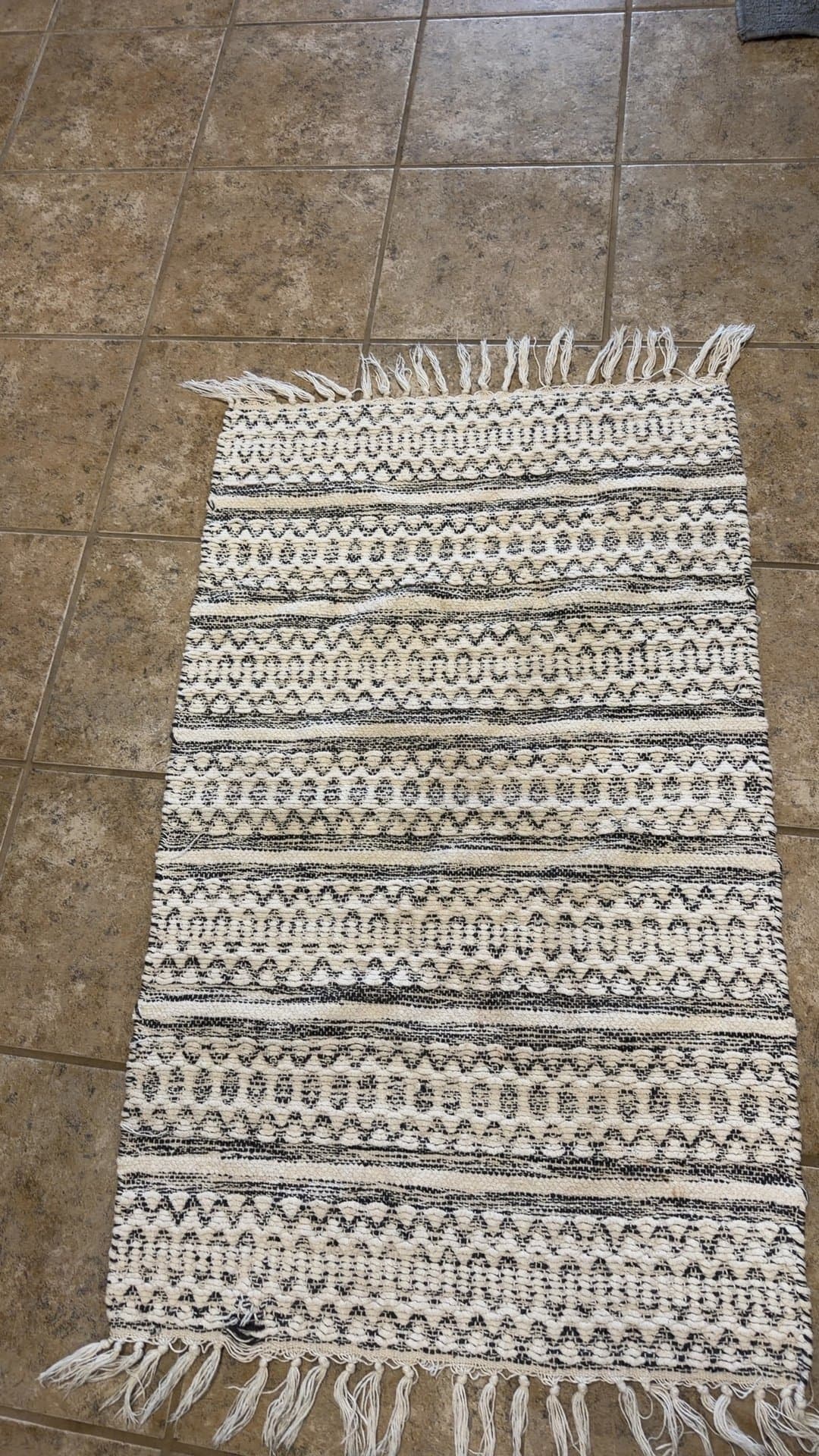 Bohemian Woven Geometric Runner Rug with Fringe - Image 1