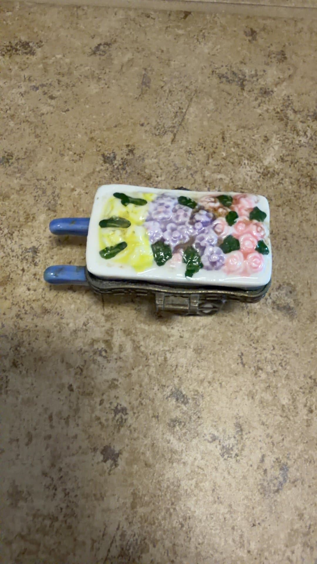 Porcelain Wheelbarrow Floral Hinged Trinket Box - Image 1