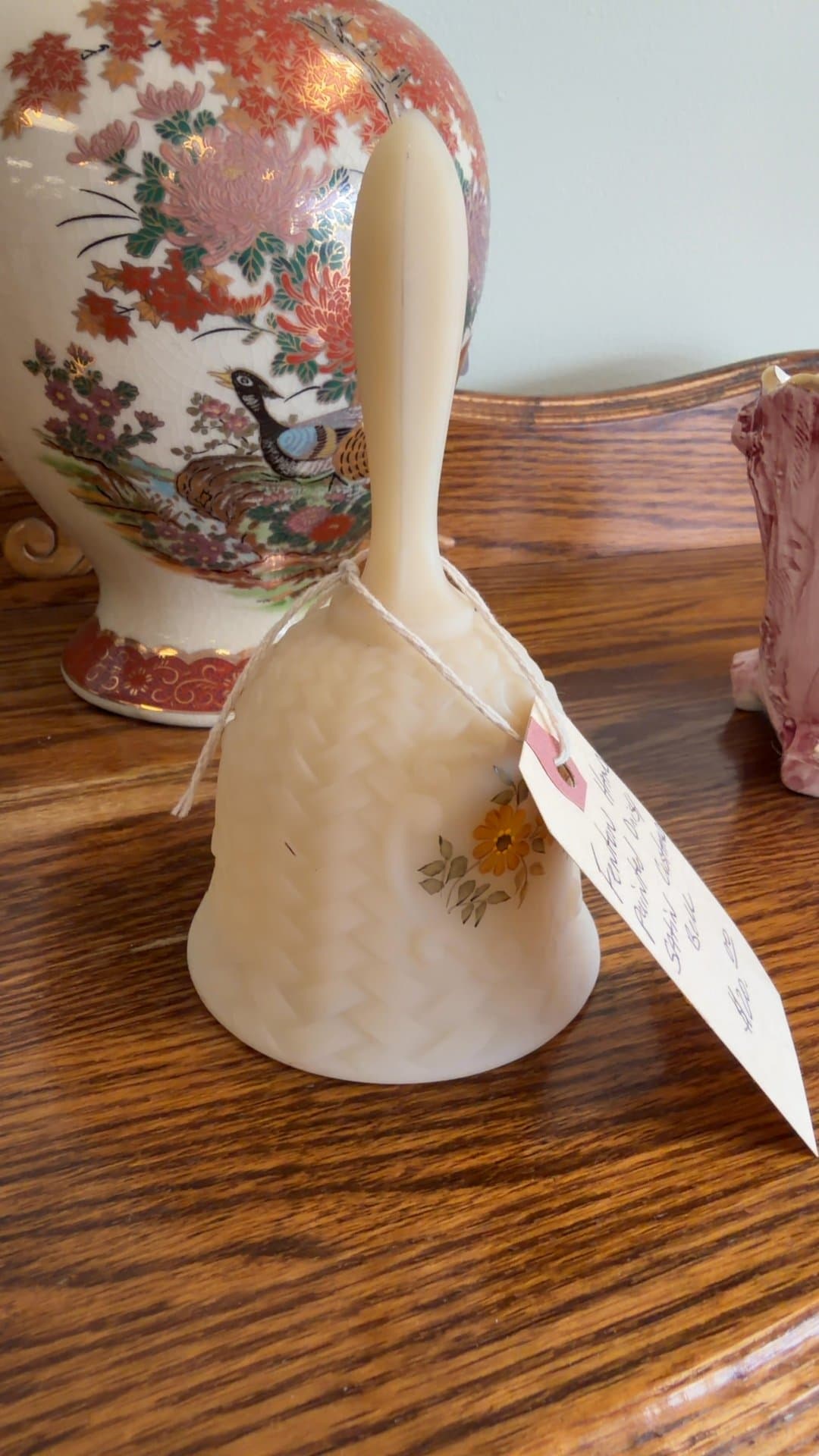 Fenton Hand Painted Daisy Satin Custard Bell - Image 1