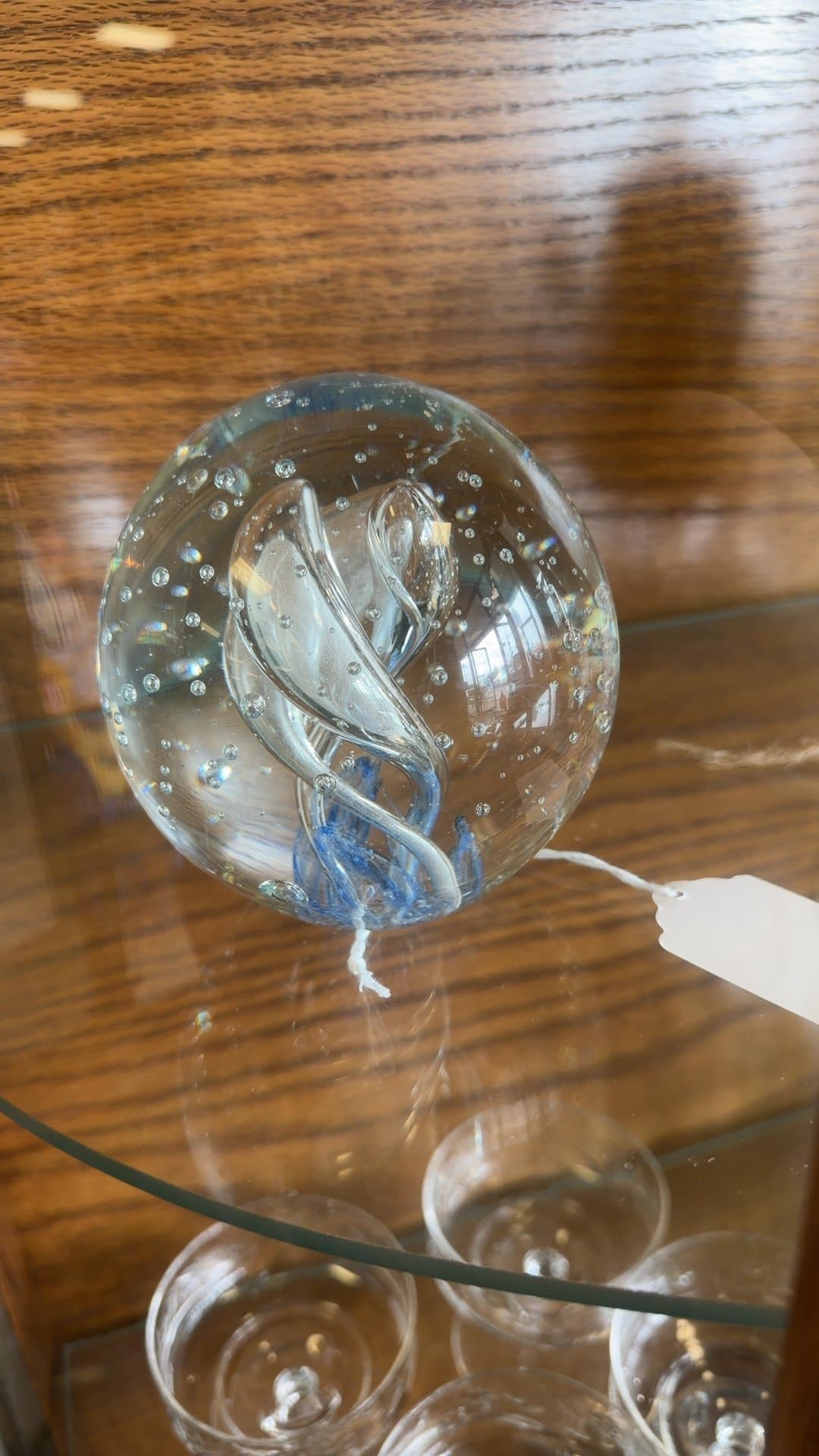 Art Deco Blue/Clear Swirl Glass Paperweight - Image 1