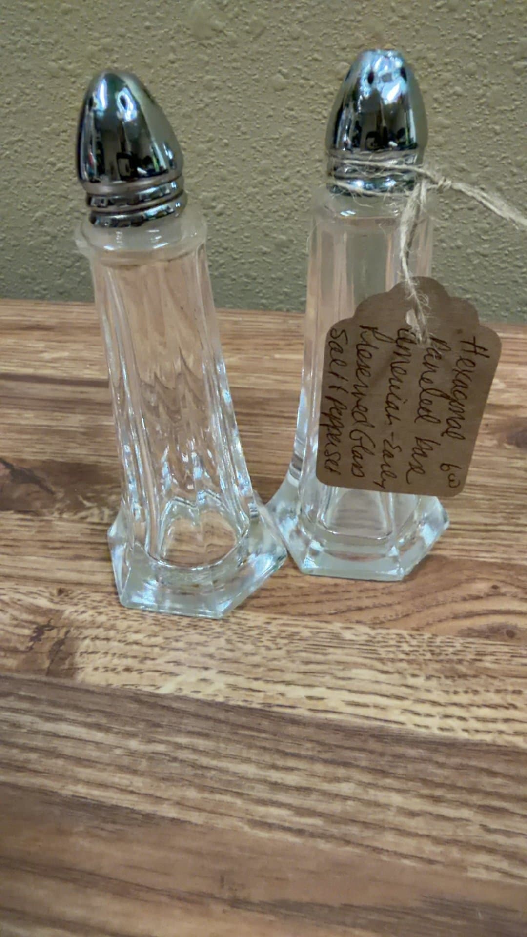 Hexagonal Glass Salt and Pepper Shakers - Image 1