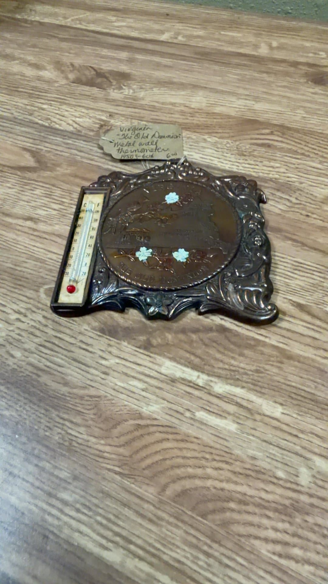 Vintage Virginia 'The Old Dominion' Metal Wall Thermometer - Image 1