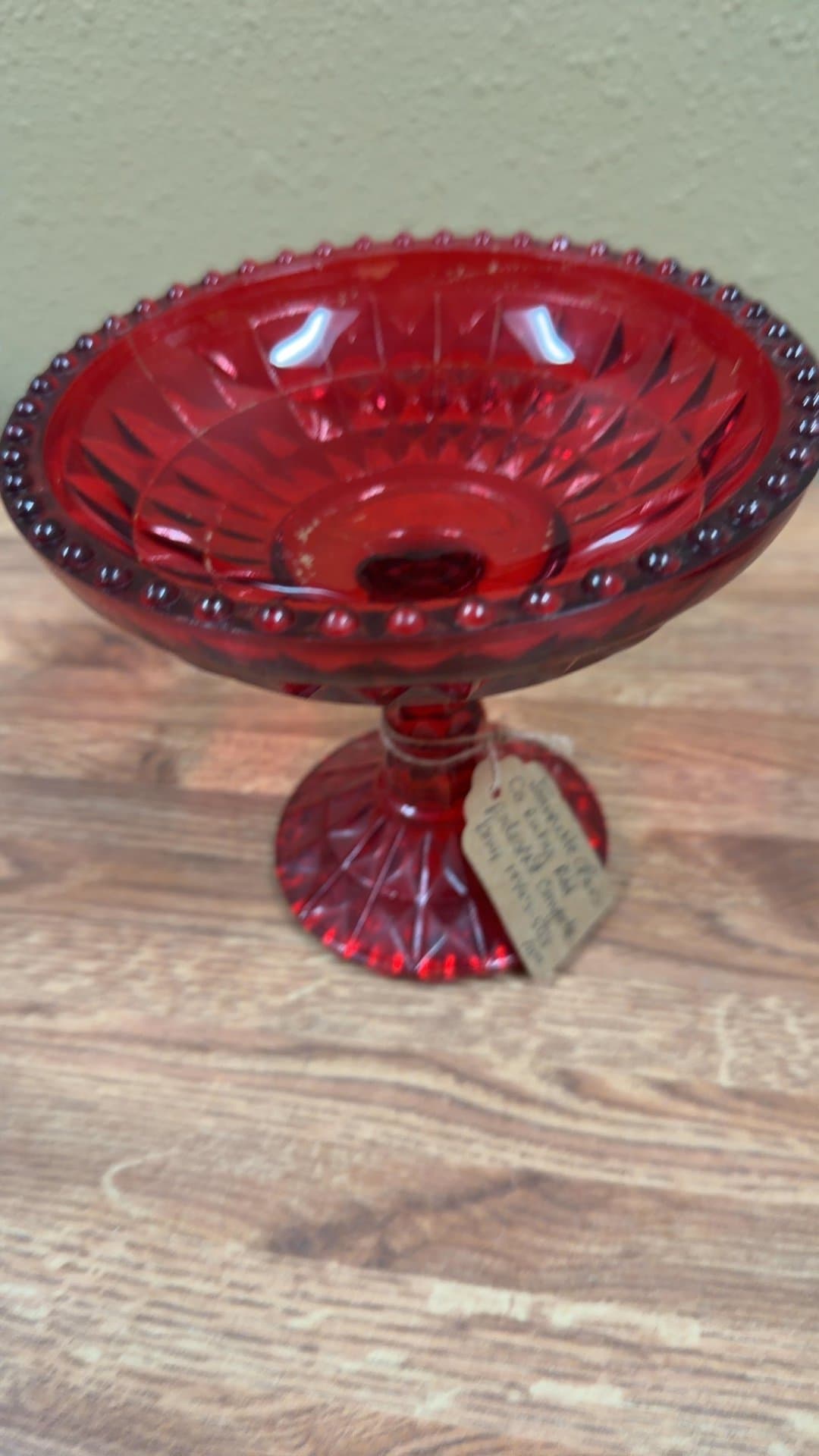 Jeannette Glass Co Ruby Red Pedestal Compote Bowl - Image 1