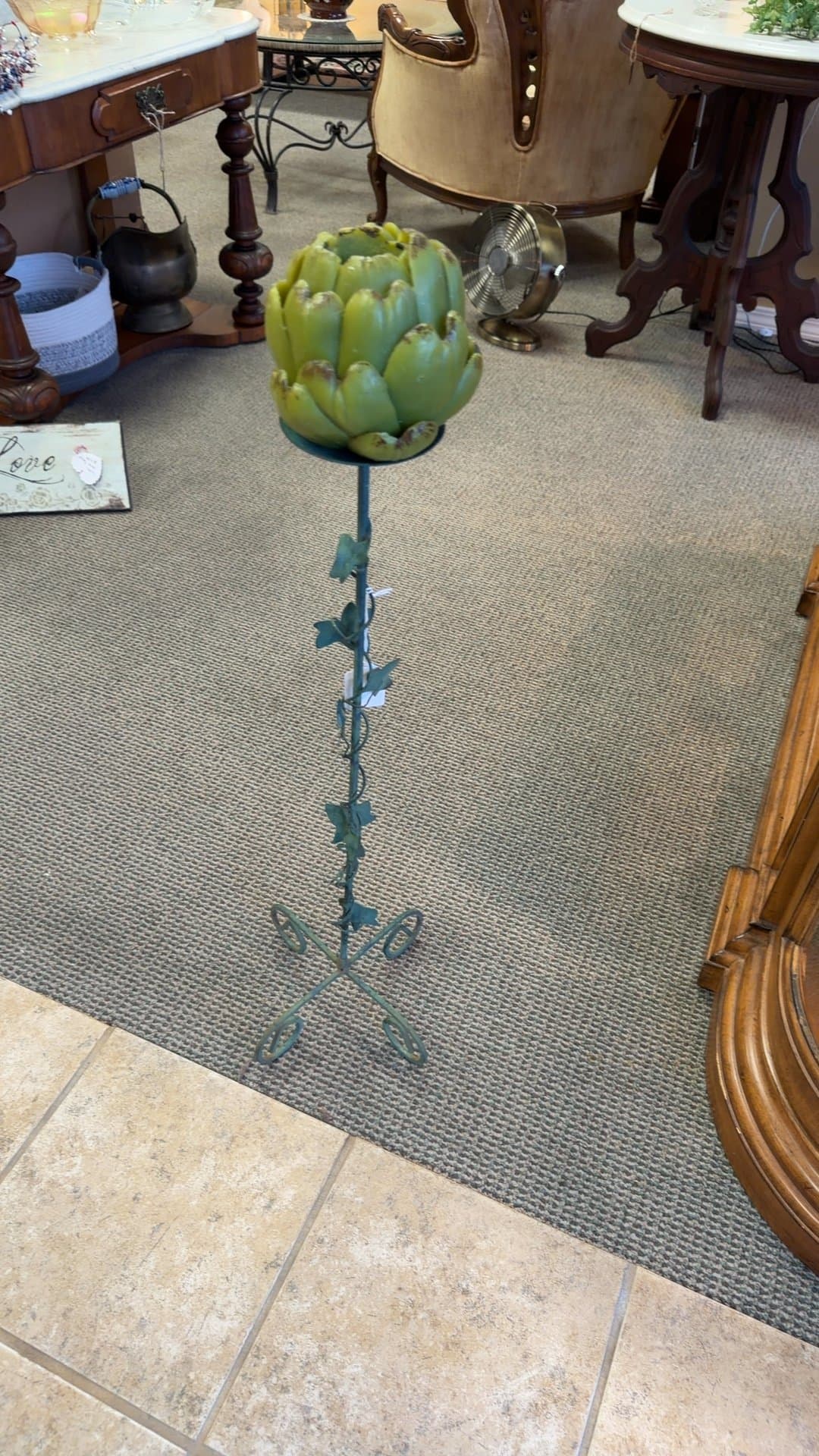 Metal Candle Stand with Artichoke Design - Image 1