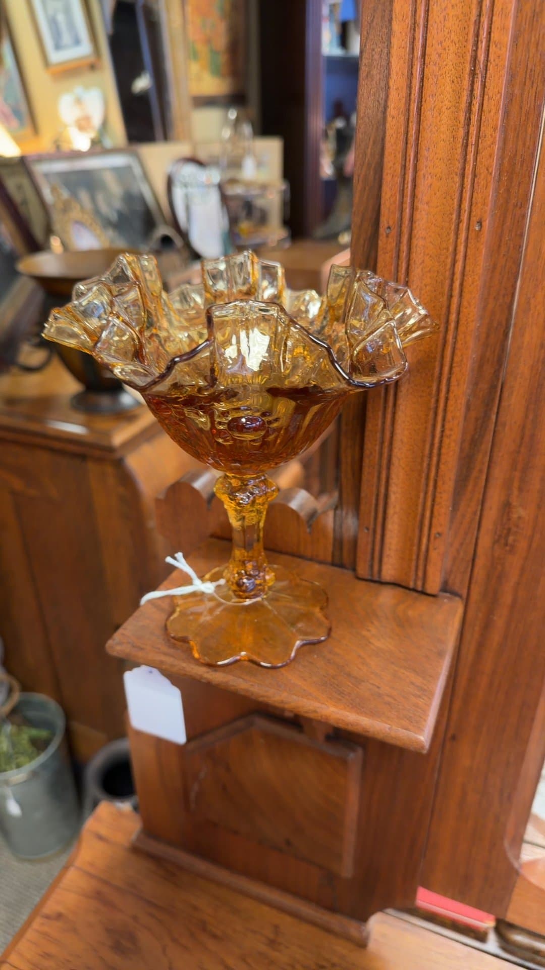 Fenton Amber Ruffled Pedestal Compote - Image 1