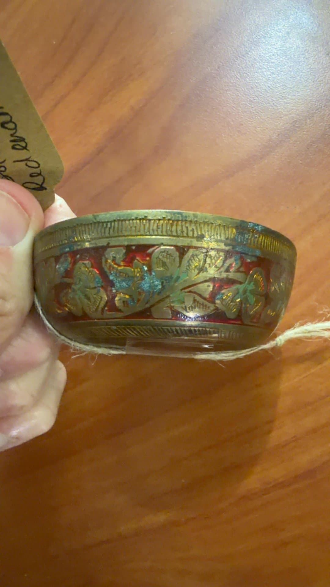 Vintage Brass and Enamel Decorative Bowl - Image 1