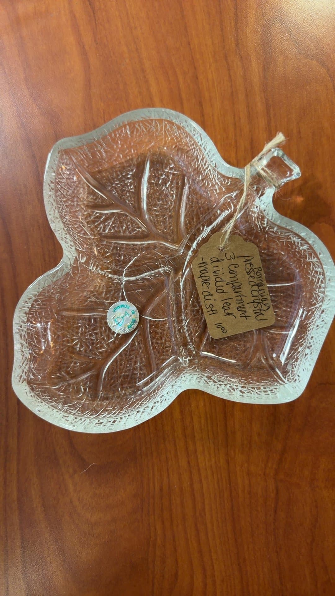 Romanian Pressed Glass Leaf-Shaped Divided Dish - Image 1