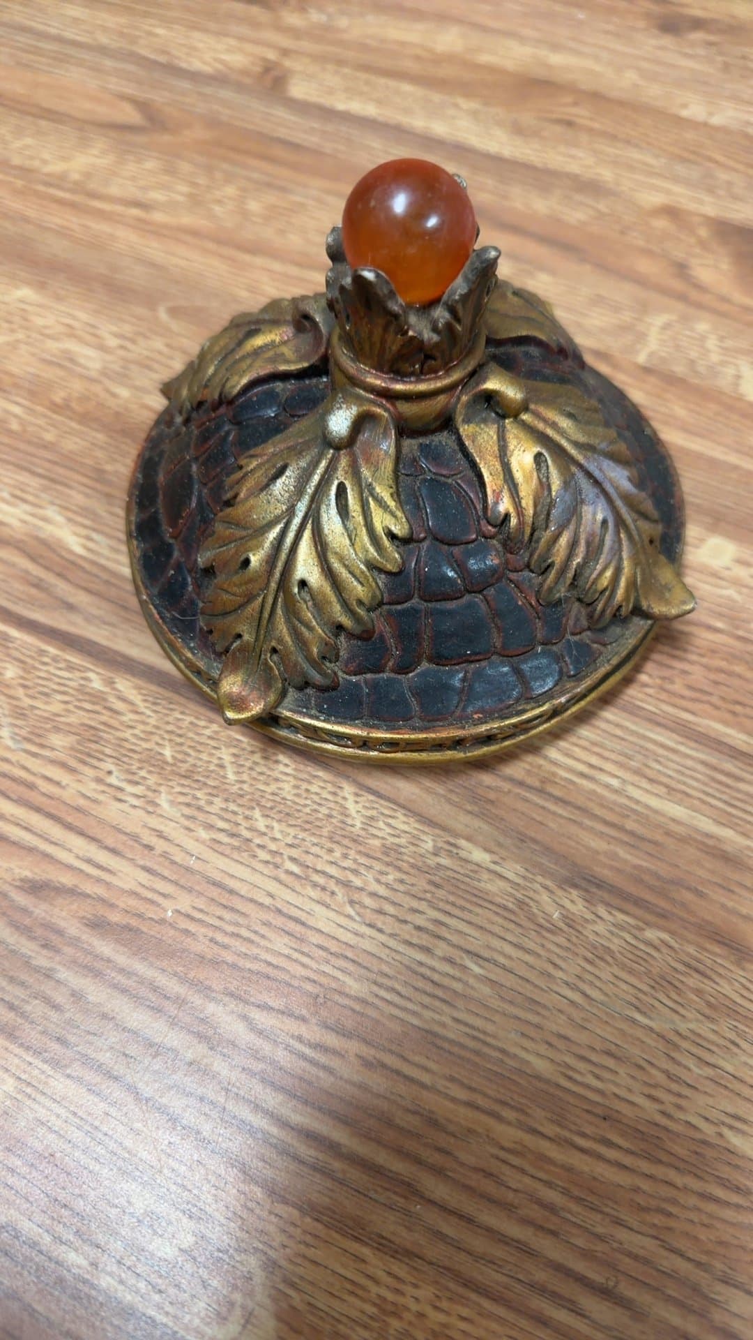Vintage Decorative Metal Trinket Box with Gemstone Top - Image 1
