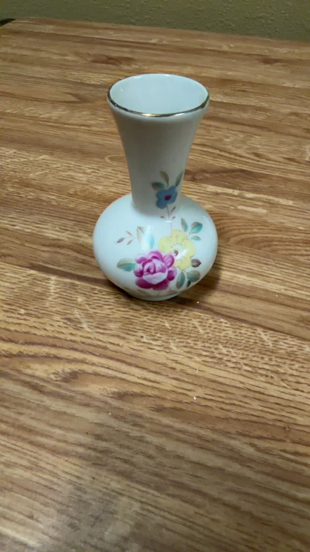 Floral Ceramic Vase with Gold Trim - Image 1