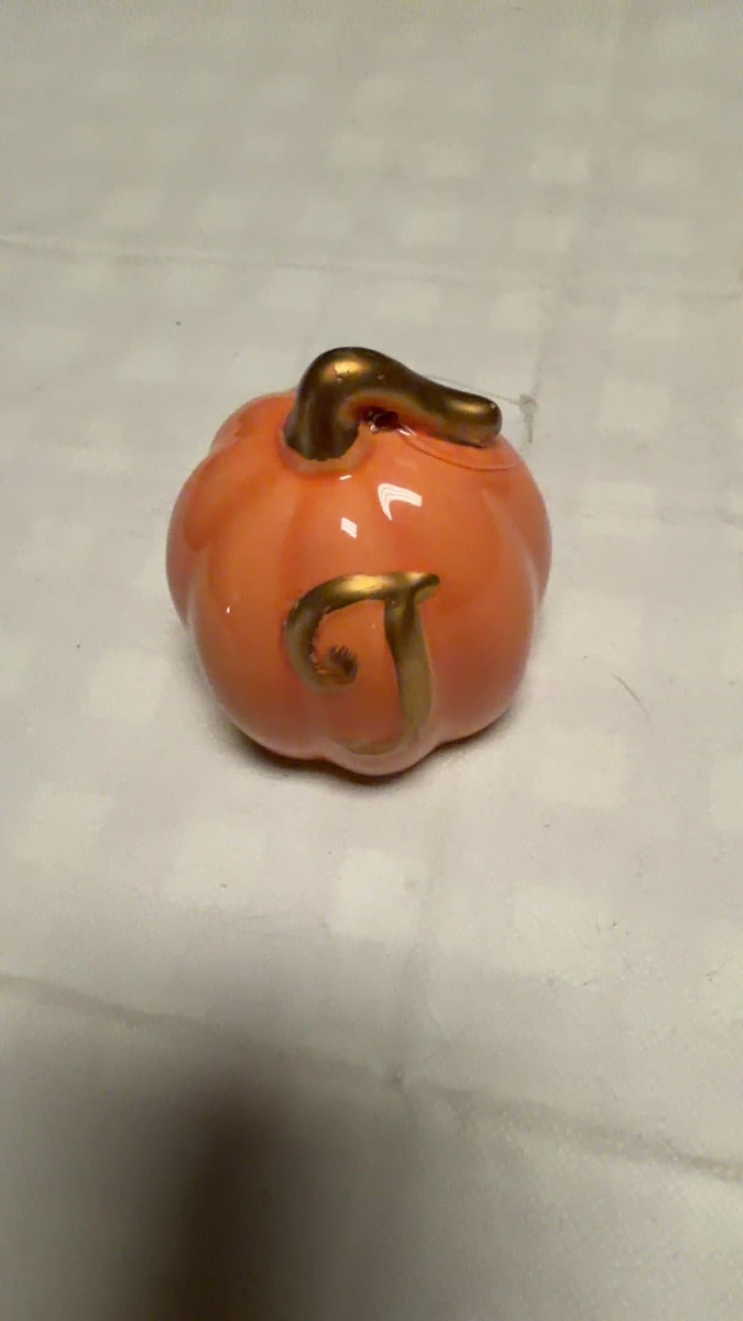 Ceramic Monogram Pumpkin Ornament with Letter T - Image 1
