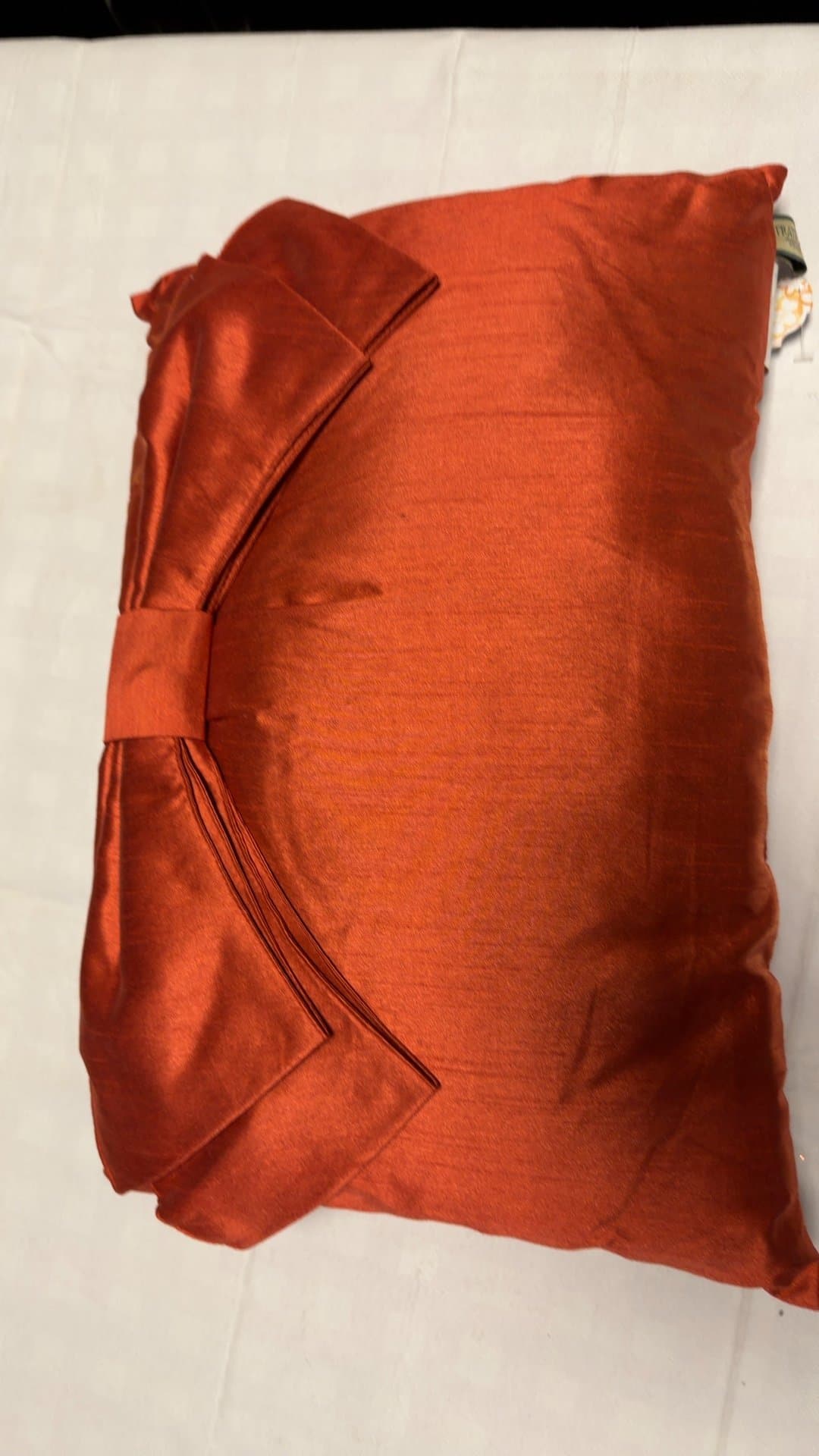 Orange Satin Throw Pillow with Bow Accent - Image 1